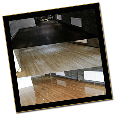 Before and after images of a floor sanding project in London